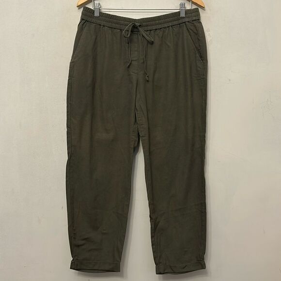 J Crew army green pull on elastic waistband pants Size 12 EUC - Picture 1 of 7